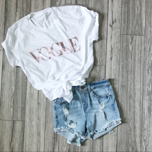 Tops - VOGUE Rose Gold Print Shirt New White